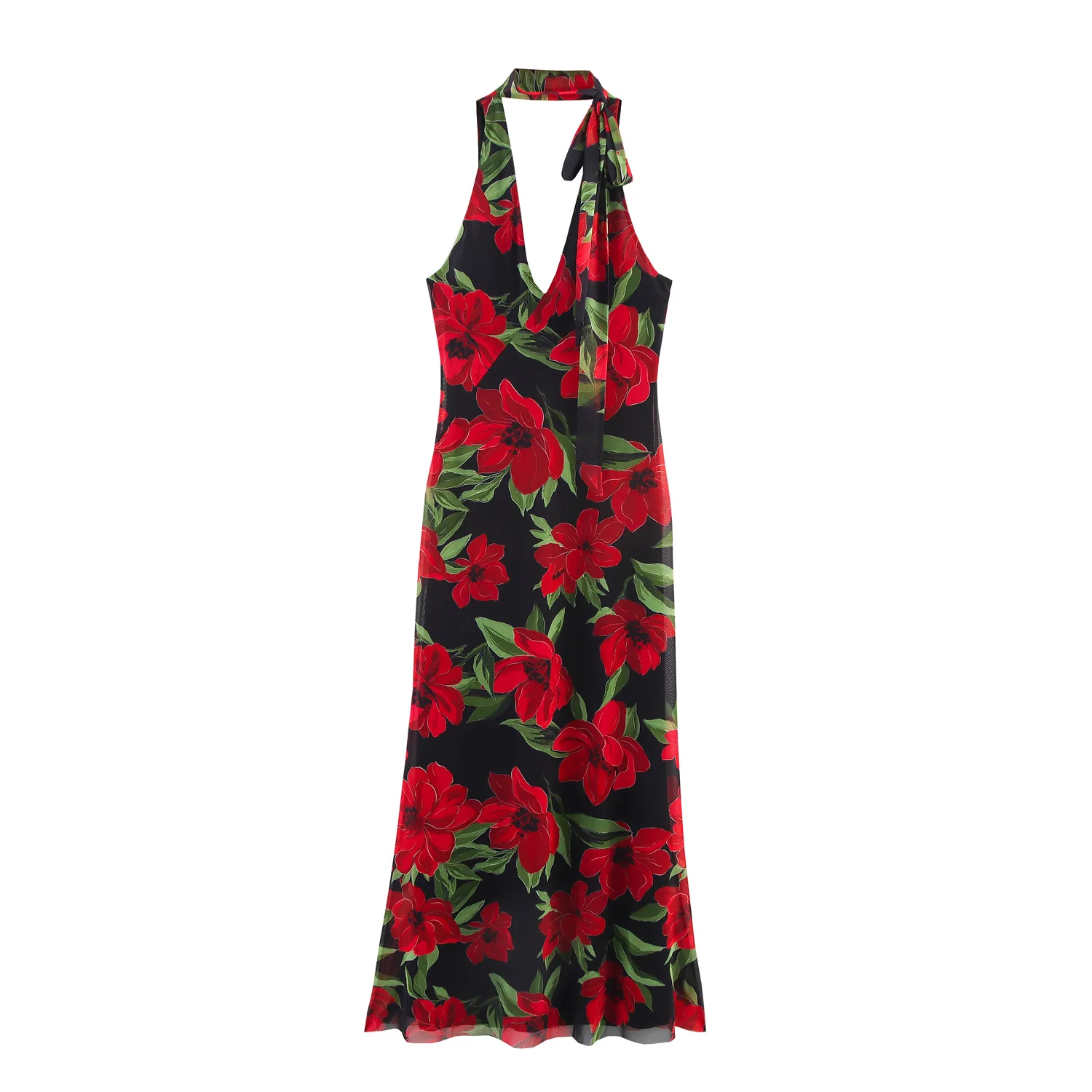 Lily | Printed Tulle V-Neck Sleeveless Long Dress
