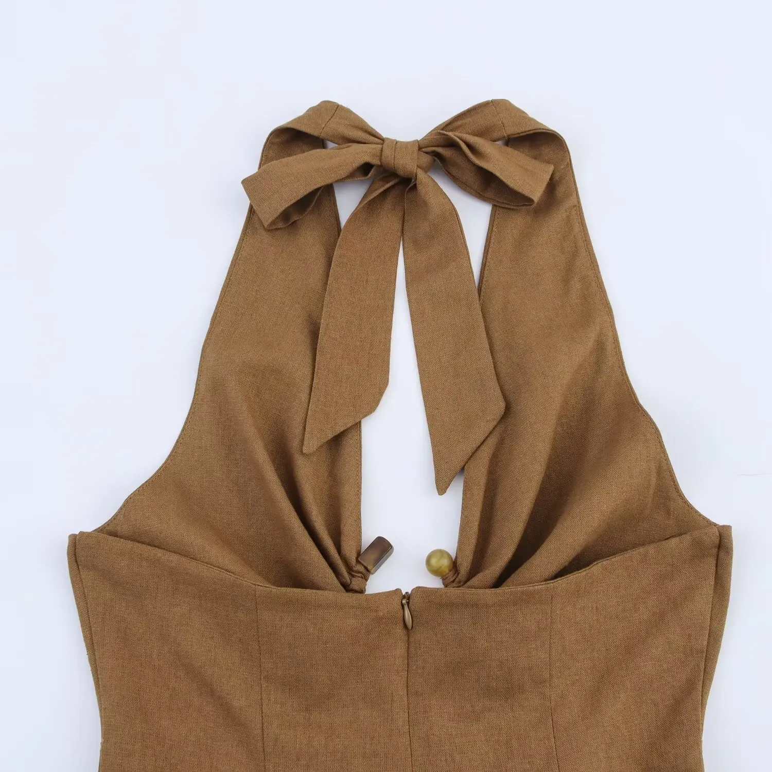 Rose | Linen Backless Slim Midi Dress with Buckle