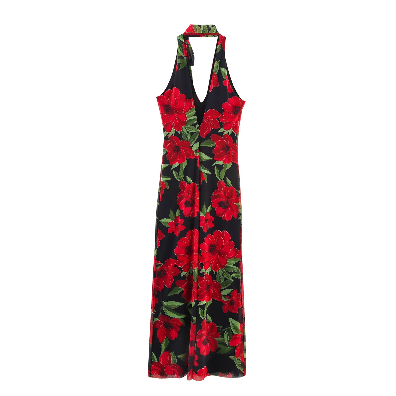 Lily | Printed Tulle V-Neck Sleeveless Long Dress