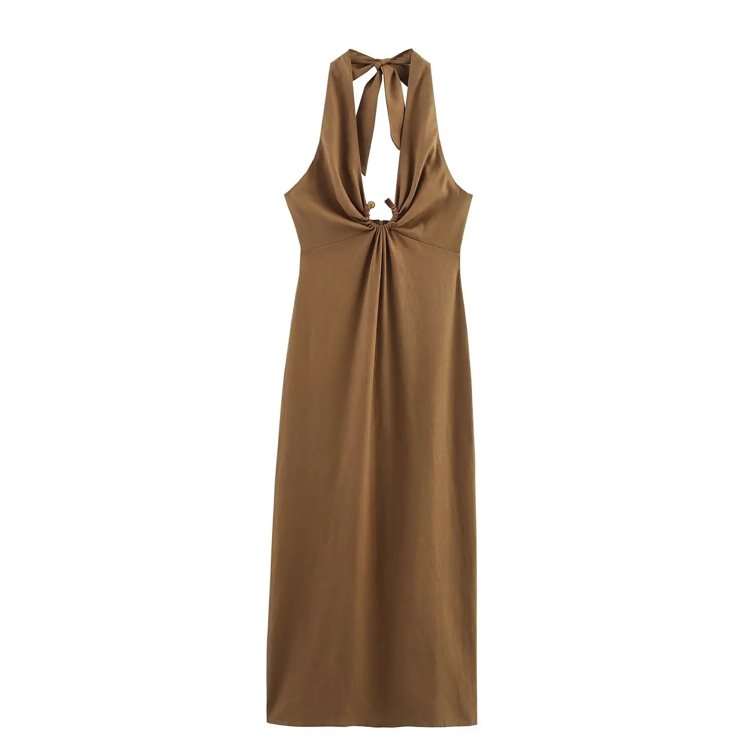 Rose | Linen Backless Slim Midi Dress with Buckle