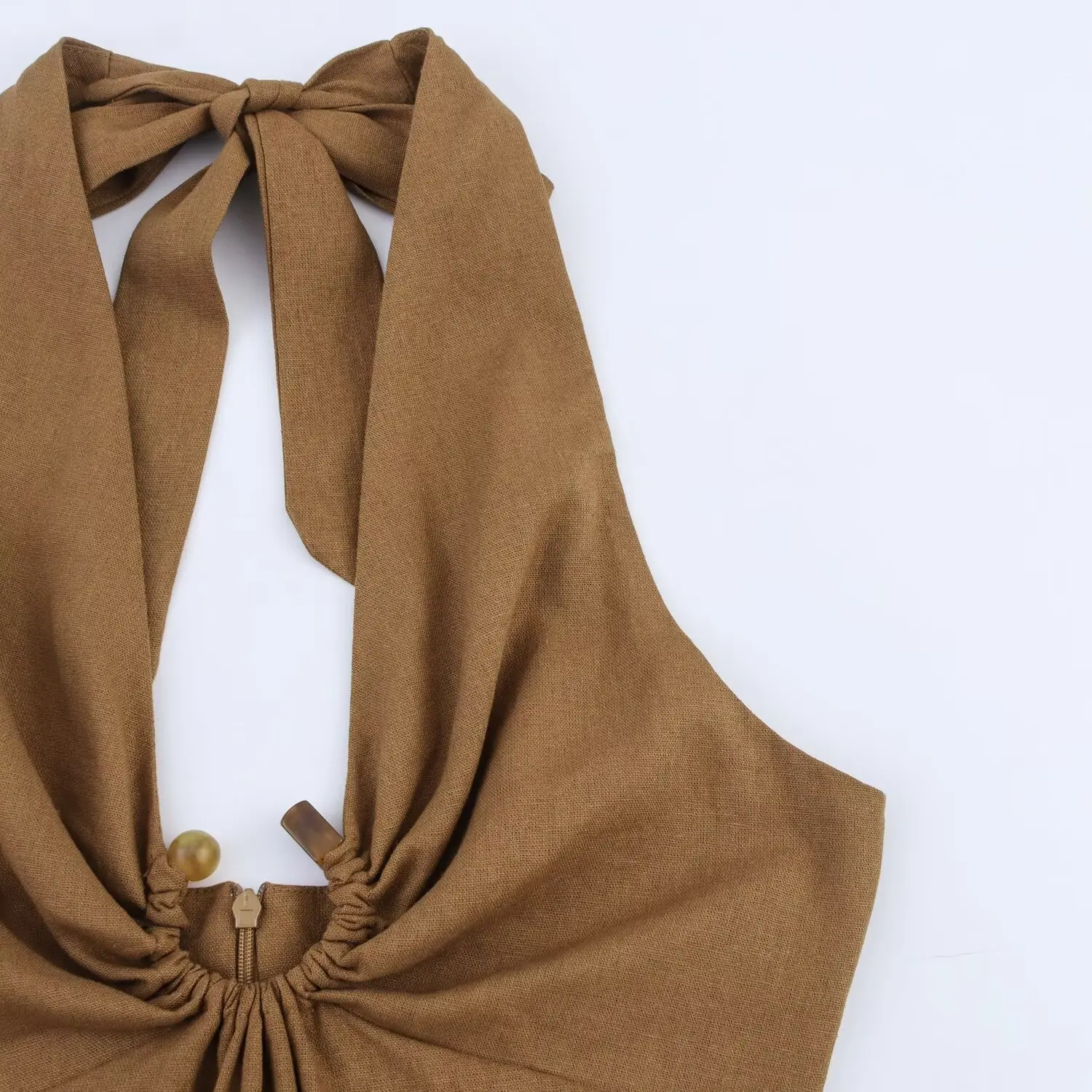 Rose | Linen Backless Slim Midi Dress with Buckle
