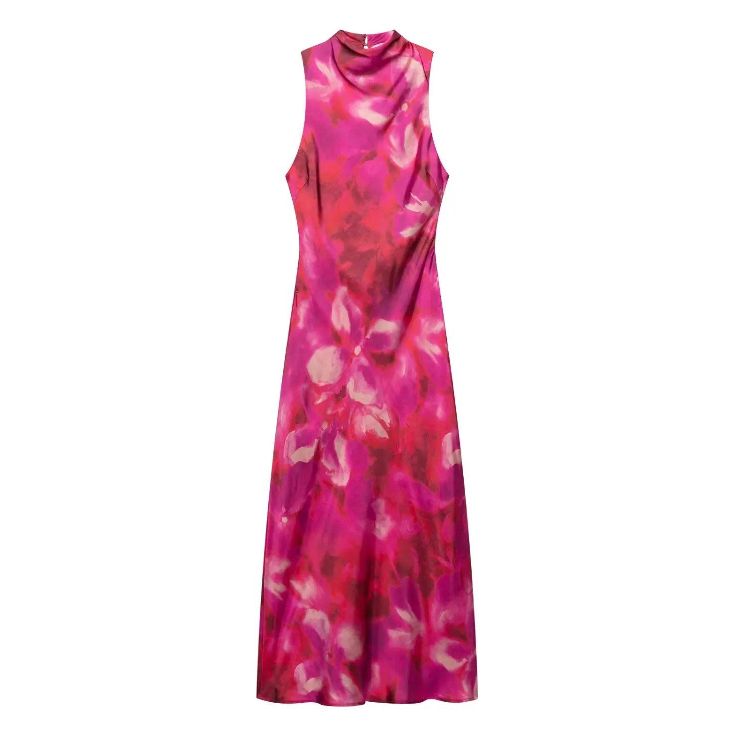 Sophie | Silk Satin Printed Sleeveless Midi Dress