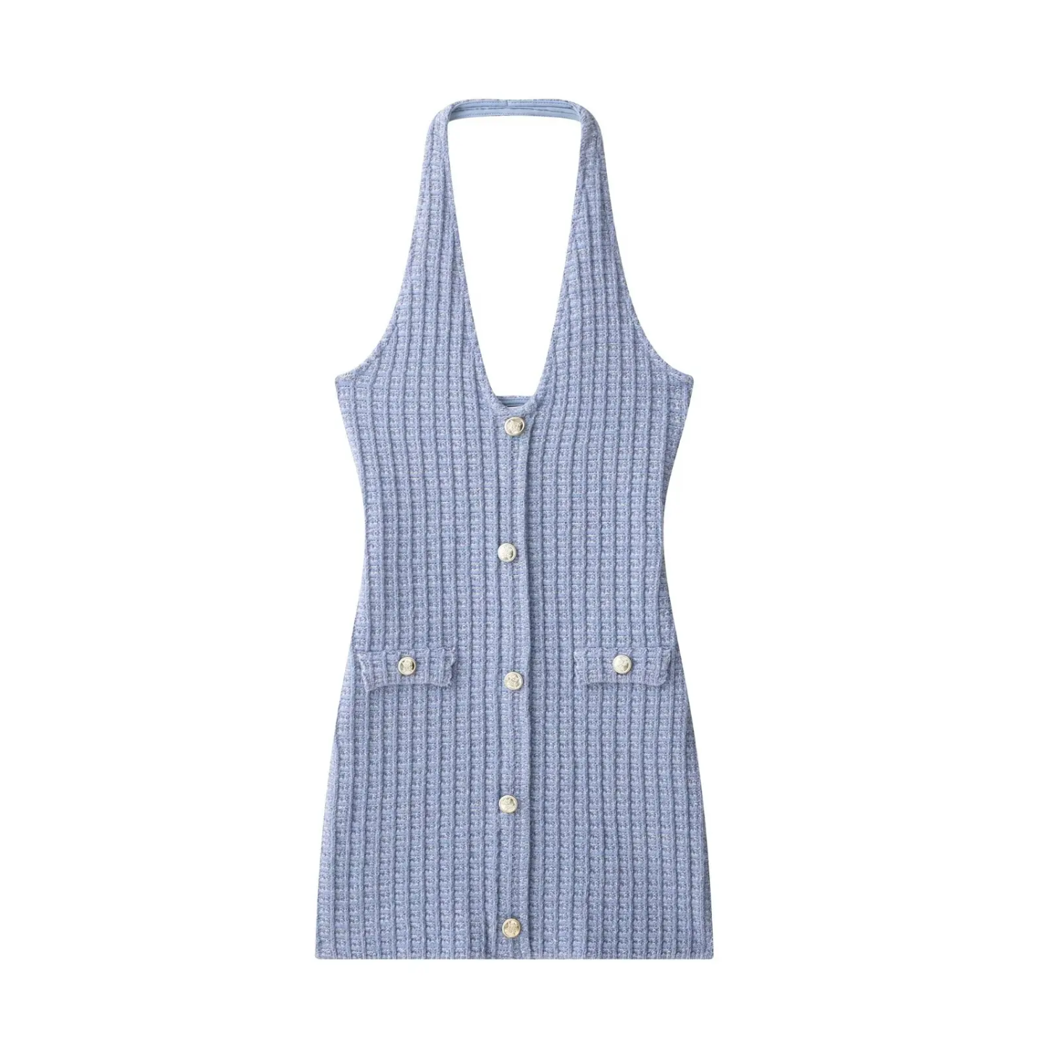 Freya | Halter Neck Backless Sleeveless Mini Dress with Button Front