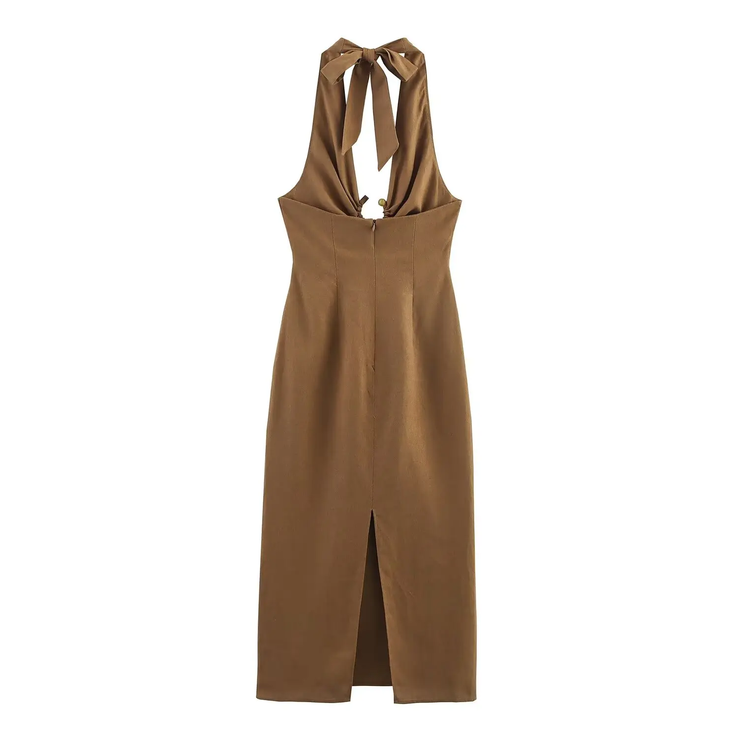 Rose | Linen Backless Slim Midi Dress with Buckle